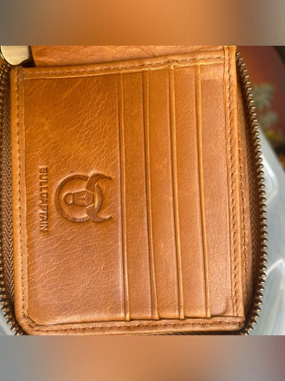 BULLCAPTAIN Genuine Leather Men Zipper Wallet RFID Blocking Bifold Wallet